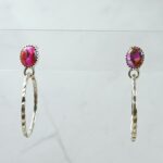 Pink Dahlia Turquoise 925 Sterling Silver Hoop Earrings (RS62-382)