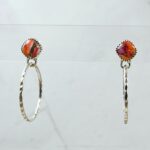 Pink Dahlia Turquoise 925 Sterling Silver Hoop Earrings (RS62-383)