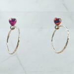 Pink Dahlia Turquoise 925 Sterling Silver Hoop Earrings (RS62-384)