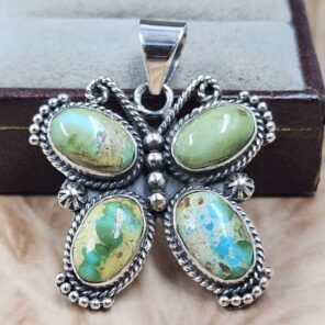 Sonoran Gold Turquoise Butterfly 925 Sterling Silver Pendant (REXT166-106)