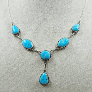Blue Ridge Turquoise 18+2" 925 Sterling Silver Necklace (REXT76-286)