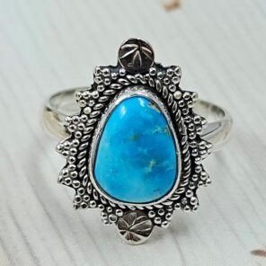 White Water Turquoise Size US 8 925 Sterling Silver Ring (REXT163-154)