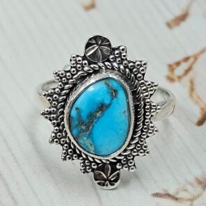 White Water Turquoise Size US 7 925 Sterling Silver Ring (REXT163-150)