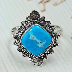 White Water Turquoise Size US 8 925 Sterling Silver Ring (REXT163-153)