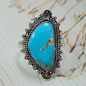 White Water Turquoise Size US 8 925 Sterling Silver Ring (REXT163-152)