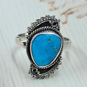 White Water Turquoise Size US 8 925 Sterling Silver Ring (REXT163-121)