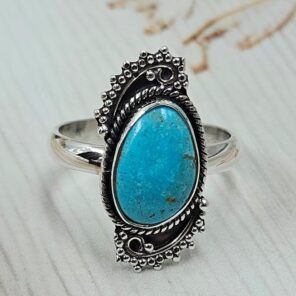 White Water Turquoise Size US 8 925 Sterling Silver Ring (REXT163-120)