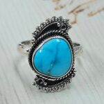 White Water Turquoise Size US 7 925 Sterling Silver Ring (REXT163-112)