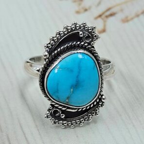 White Water Turquoise Size US 7 925 Sterling Silver Ring (REXT163-112)