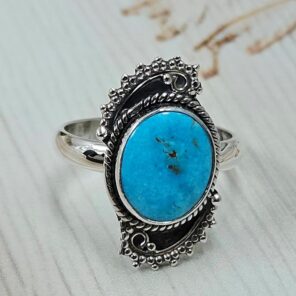 White Water Turquoise Size US 8 925 Sterling Silver Ring (REXT163-122)