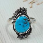 White Water Turquoise Size US 8 925 Sterling Silver Ring (REXT163-119)