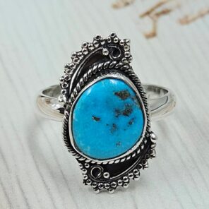White Water Turquoise Size US 8 925 Sterling Silver Ring (REXT163-119)