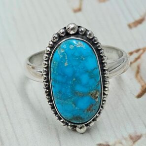 White Water Turquoise Size US 9 925 Sterling Silver Ring (REXT163-157)