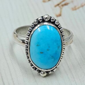 White Water Turquoise Size US 8 925 Sterling Silver Ring (REXT163-160)