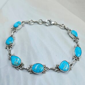 White Water Turquoise 8" 925 Sterling Silver Bracelet (REXT76-315)