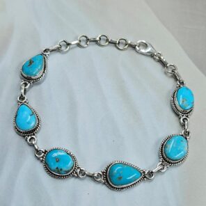 White Water Turquoise 8" 925 Sterling Silver Bracelet (REXT76-307)