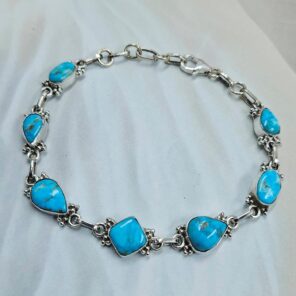 White Water Turquoise 8" 925 Sterling Silver Bracelet (REXT76-316)