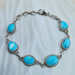 White Water Turquoise 8" 925 Sterling Silver Bracelet (REXT76-308)