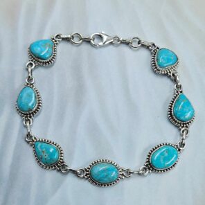 Blue Ridge Turquoise 8" 925 Sterling Silver Bracelet (REXT76-302)