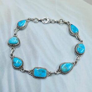 Blue Ridge Turquoise 8" 925 Sterling Silver Bracelet (REXT76-294)