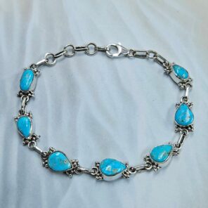 White Water Turquoise 8" 925 Sterling Silver Bracelet (REXT76-317)