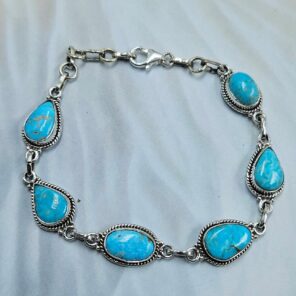 White Water Turquoise 8" 925 Sterling Silver Bracelet (REXT76-309)