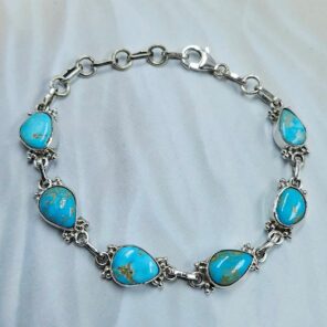 White Water Turquoise 8" 925 Sterling Silver Bracelet (REXT76-318)