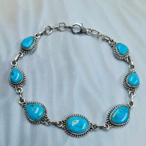 Blue Ridge Turquoise 8" 925 Sterling Silver Bracelet (REXT76-303)