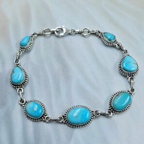 Blue Ridge Turquoise 8" 925 Sterling Silver Bracelet (REXT76-296)