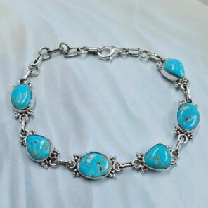 Blue Ridge Turquoise 8" 925 Sterling Silver Bracelet (REXT76-323)