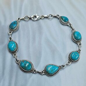 Blue Ridge Turquoise 8" 925 Sterling Silver Bracelet (REXT76-298)