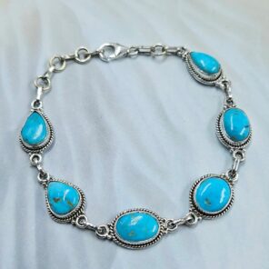 Blue Ridge Turquoise 8" 925 Sterling Silver Bracelet (REXT76-313)