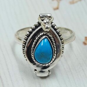 Kingman Turquoise 925 Sterling Silver Poison Box Ring (REXT161-51)