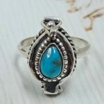 Kingman Turquoise 925 Sterling Silver Poison Box Ring (REXT161-10)