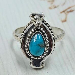 Kingman Turquoise 925 Sterling Silver Poison Box Ring (REXT161-10)