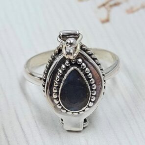 Labradorite 925 Sterling Silver Poison Box Ring (REXT161-16)