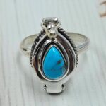 Kingman Turquoise 925 Sterling Silver Poison Box Ring (REXT161-17)