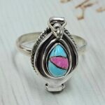 Cotton Candy Turquoise 925 Sterling Silver Poison Box Ring (REXT161-23)