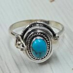 Kingman Turquoise 925 Sterling Silver Poison Box Ring (REXT161-3)