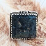 Cut Moss Agate Size US 8 925 Sterling Silver Ring (REXT165-41)