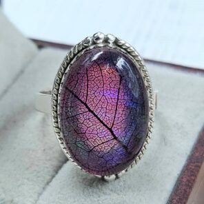 Aurora Opal Leaf Size US 10 925 Sterling Silver Ring (REXT165-33)