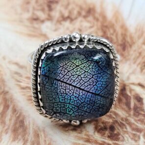 Aurora Opal Leaf Size US 10 925 Sterling Silver Ring (REXT165-32)
