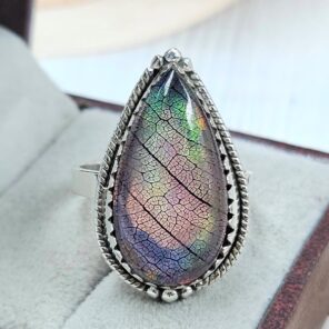 Aurora Opal Leaf Size US 10 925 Sterling Silver Ring (REXT165-30)