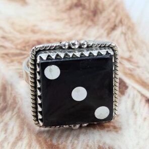 Black Onyx Dice Size US 8 925 Sterling Silver Ring (REXT165-48)