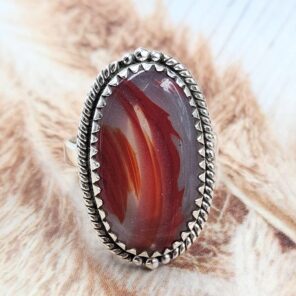 Red Botswana Agate Size US 10 925 Sterling Silver Ring (REXT165-36)