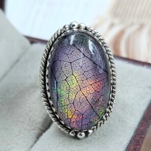 Aurora Opal Leaf Size US 6 925 Sterling Silver Ring (REXT165-27)
