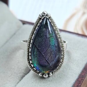 Aurora Opal Leaf Size US 8 925 Sterling Silver Ring (REXT165-28)