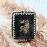 Cut Moss Agate Size US 9 925 Sterling Silver Ring (REXT165-42)