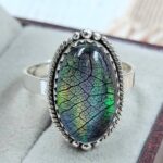 Aurora Opal Leaf Size US 11 925 Sterling Silver Ring (REXT165-34)