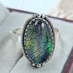 Aurora Opal Leaf Size US 11 925 Sterling Silver Ring (REXT165-34)
